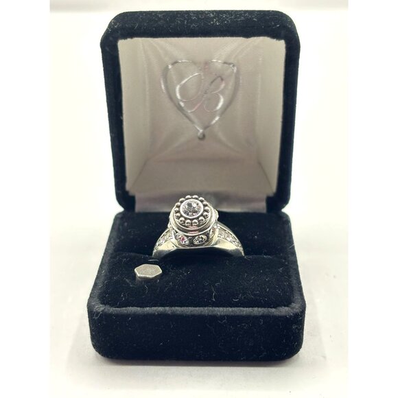 Brighton Anna Ornate Crystal Cocktail Adjusted Height Ring Size 9 Silver Tone - Picture 1 of 8